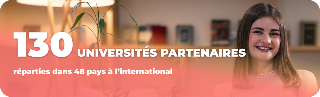 Infographie montrant que l’ISC Paris compte 130 universités partenaires dans 48 pays.