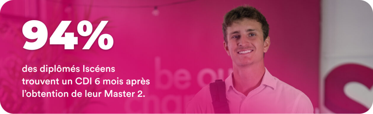 Graphique indiquant que 94 % des diplômés de l’ISC Paris trouvent un CDI dans les six mois suivant l’obtention de leur Master 2.