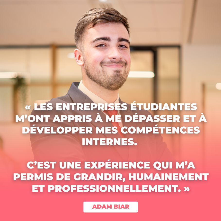 Portrait d’Adam Biar avec sa citation expliquant pourquoi il a choisi le Bachelor à l’ISC Paris.